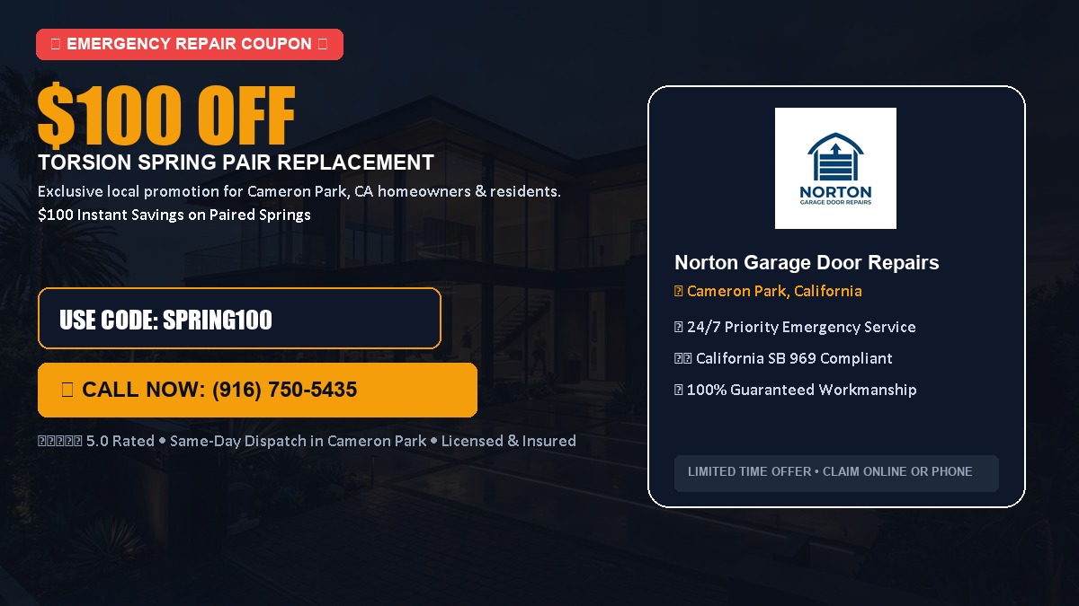 $100 OFF Heavy-Duty Torsion Spring Pair Replacement in Cameron Park, CA