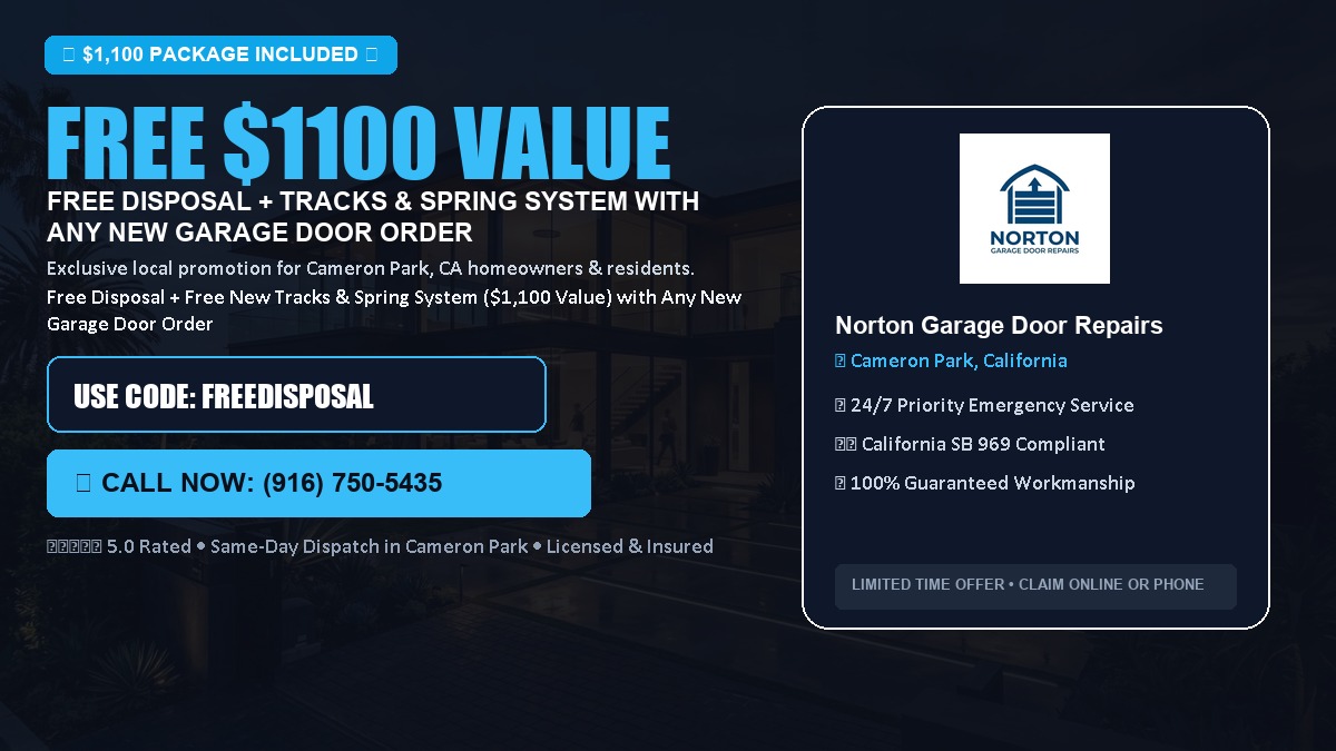 Free Disposal + Free New Tracks & Spring System with Any New Garage Door Order ($1100 Value) in Cameron Park, CA
